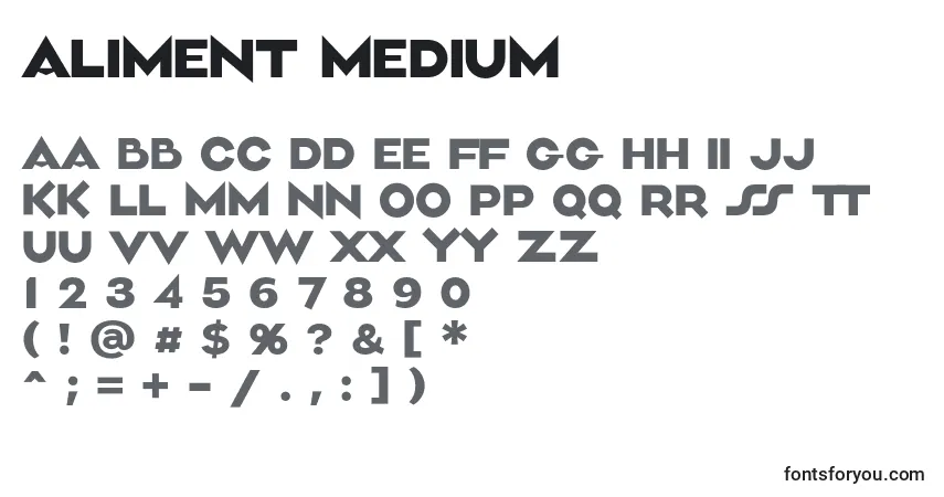 Czcionka Aliment Medium – alfabet, cyfry, specjalne znaki