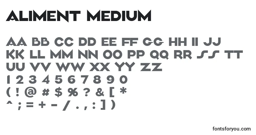 Schriftart Aliment Medium (119155) – Alphabet, Zahlen, spezielle Symbole