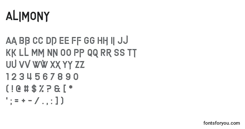Schriftart Alimony – Alphabet, Zahlen, spezielle Symbole