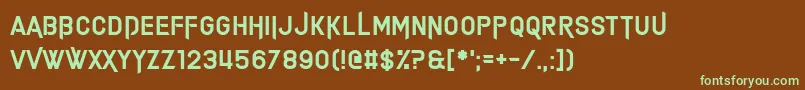 フォントAlimony – 緑色の文字が茶色の背景にあります。