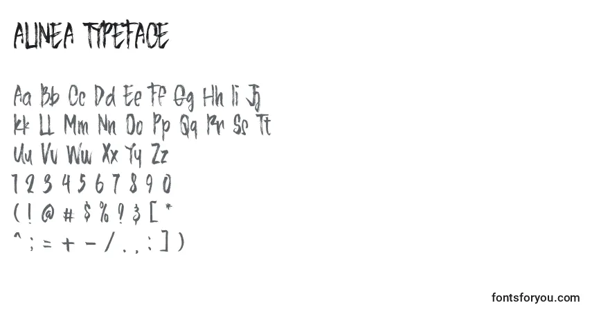 ALINEA TYPEFACE-fontti – aakkoset, numerot, erikoismerkit