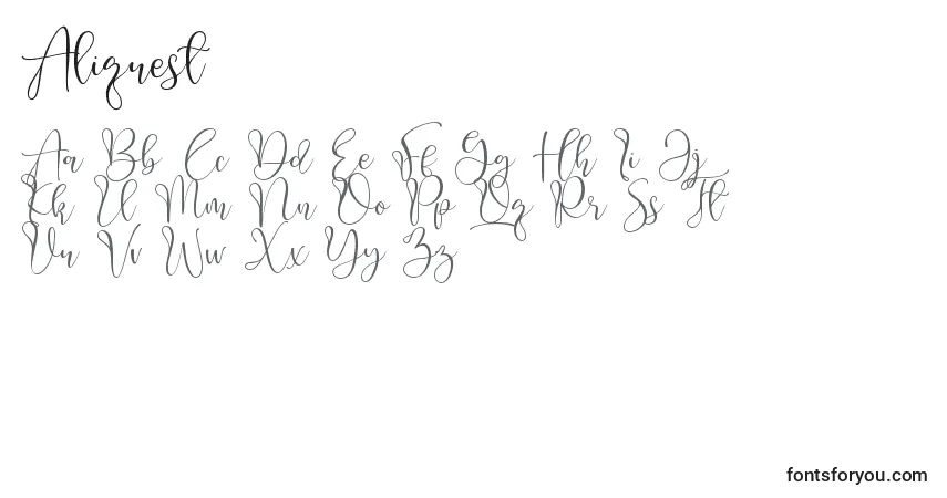 Czcionka Aliquest – alfabet, cyfry, specjalne znaki