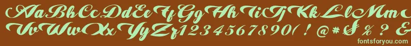 フォントalire – 緑色の文字が茶色の背景にあります。