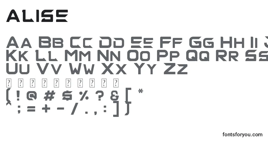 A fonte Alise – alfabeto, números, caracteres especiais