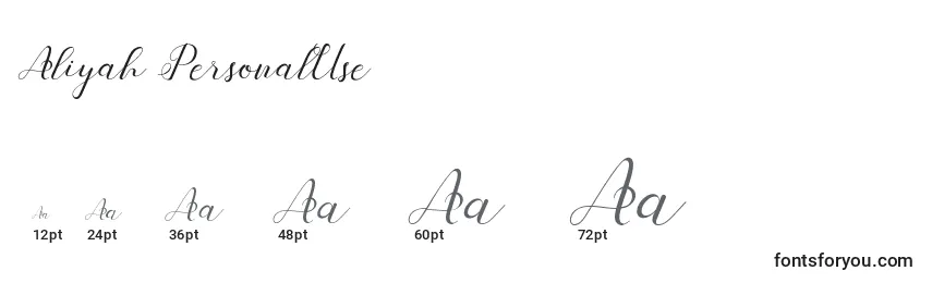 Aliyah PersonalUse Font Sizes