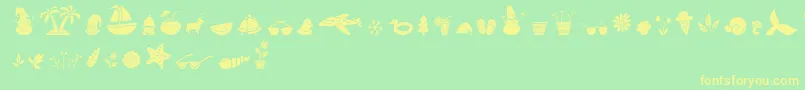 フォントAll Season Ornaments Font by Keithzo 7NTypes – 黄色の文字が緑の背景にあります