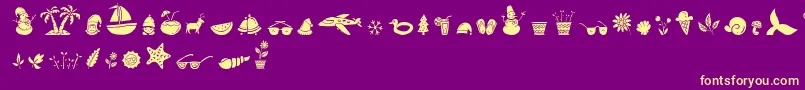 Fonte All Season Ornaments Font by Keithzo 7NTypes – fontes amarelas em um fundo roxo