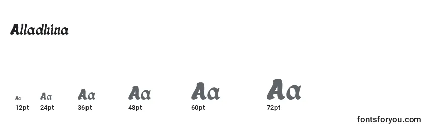 Alladhina Font Sizes