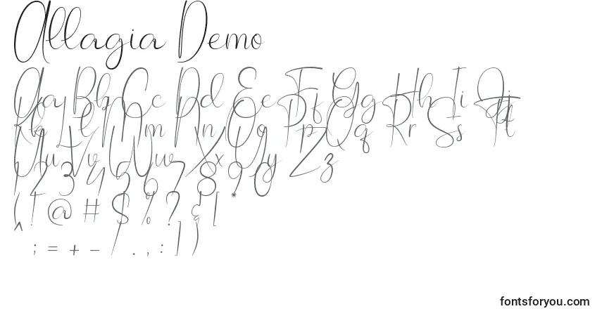 Schriftart Allagia Demo – Alphabet, Zahlen, spezielle Symbole