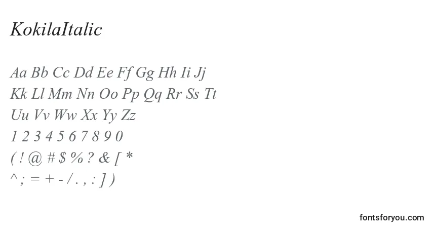 Шрифт KokilaItalic – алфавит, цифры, специальные символы