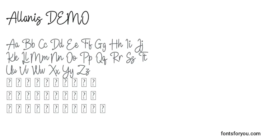 Шрифт Allanis DEMO – алфавит, цифры, специальные символы