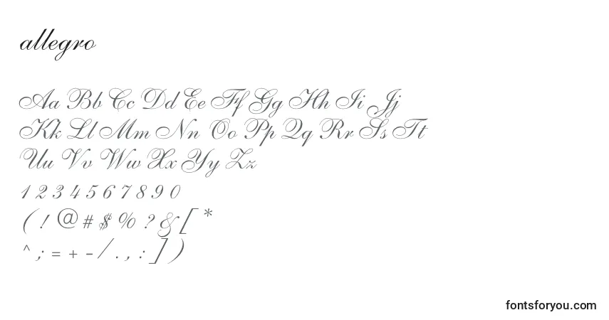Schriftart Allegro (119197) – Alphabet, Zahlen, spezielle Symbole