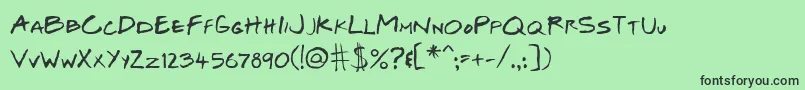 Fonte JosefXuerebSFriendsBoldItalic – fontes pretas em um fundo verde