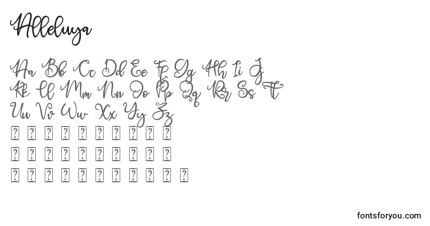 Czcionka Alleluya – alfabet, cyfry, specjalne znaki