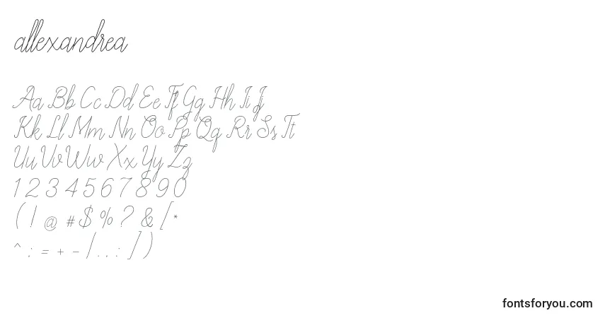 Czcionka Allexandrea – alfabet, cyfry, specjalne znaki