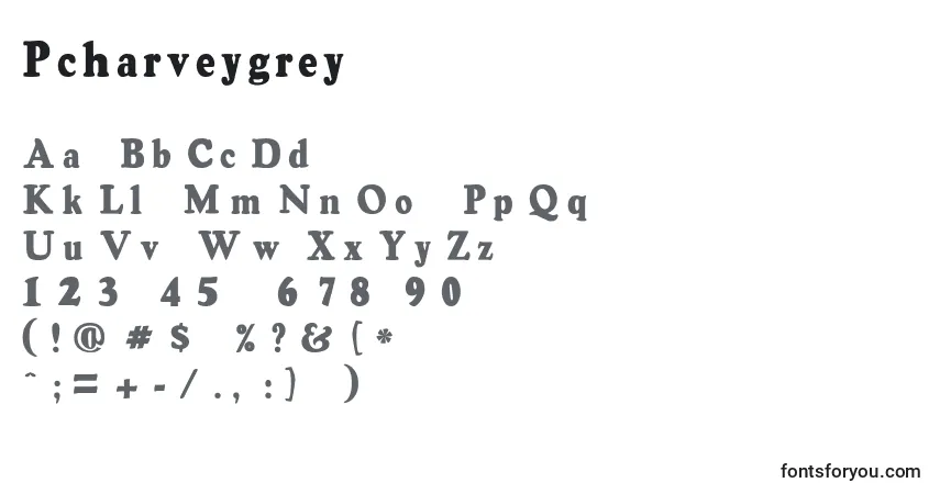 Schriftart Pcharveygrey – Alphabet, Zahlen, spezielle Symbole