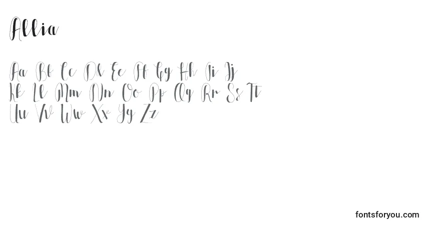 Czcionka Allia – alfabet, cyfry, specjalne znaki