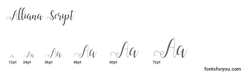 Размеры шрифта Alliana Script 