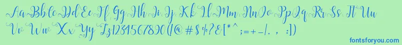 Czcionka Alliana Script  – niebieskie czcionki na zielonym tle