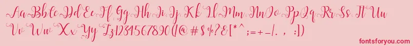 フォントAlliana Script  – ピンクの背景に赤い文字