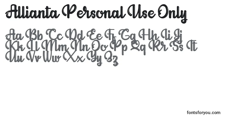 Schriftart Allianta Personal Use Only – Alphabet, Zahlen, spezielle Symbole
