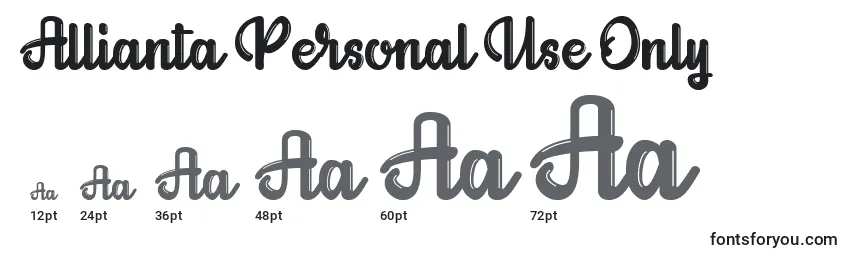 Размеры шрифта Allianta Personal Use Only