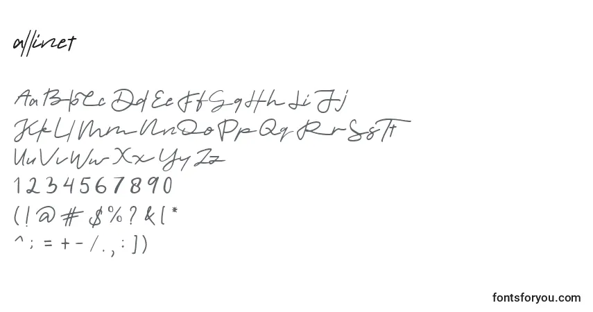 Шрифт Allinet – алфавит, цифры, специальные символы