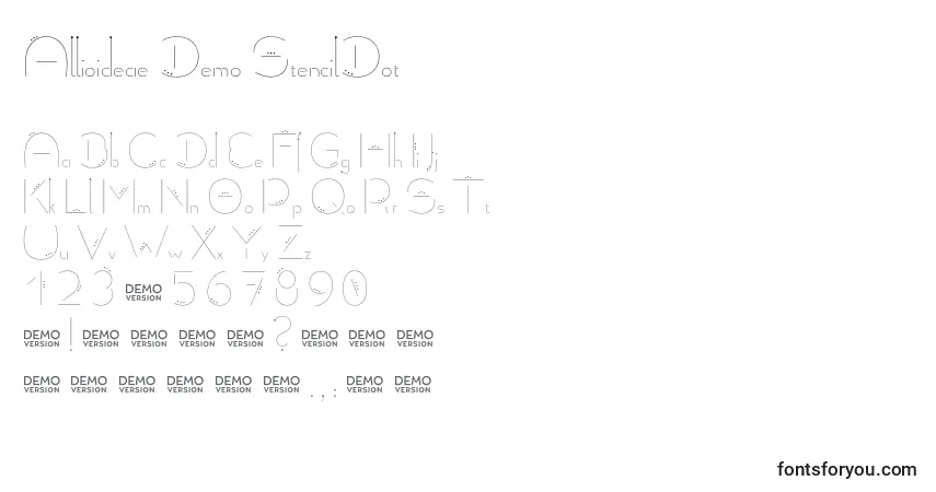 Шрифт Allioideae Demo StencilDot – алфавит, цифры, специальные символы