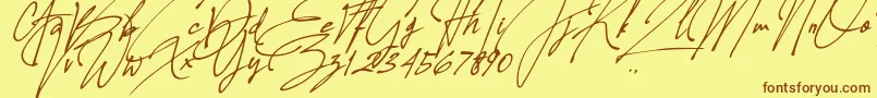 Шрифт Allison Tessa Oblique – коричневые шрифты на жёлтом фоне