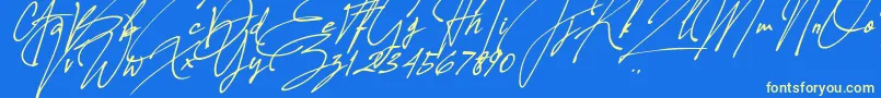 Allison Tessa Oblique-Schriftart – Gelbe Schriften auf blauem Hintergrund
