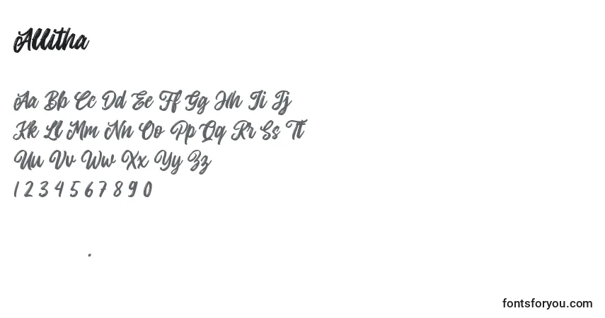 Czcionka Allitha – alfabet, cyfry, specjalne znaki