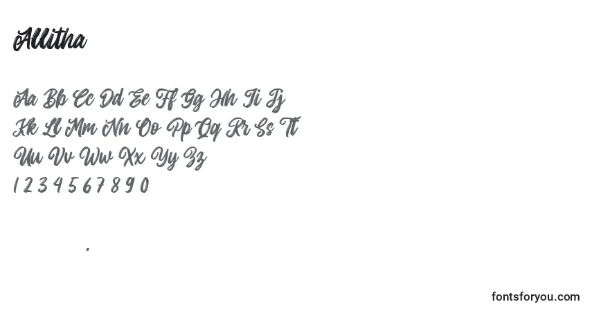 Schriftart Allitha (119228) – Alphabet, Zahlen, spezielle Symbole
