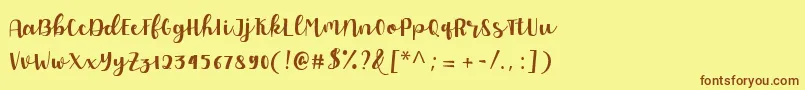 フォントAllyca regular Personal Use – 茶色の文字が黄色の背景にあります。