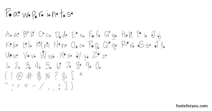 Schriftart Pawprints – Alphabet, Zahlen, spezielle Symbole