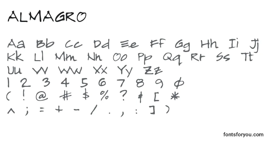 A fonte ALMAGRO  – alfabeto, números, caracteres especiais