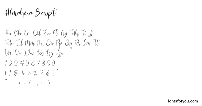 Almahira Script-fontti – aakkoset, numerot, erikoismerkit