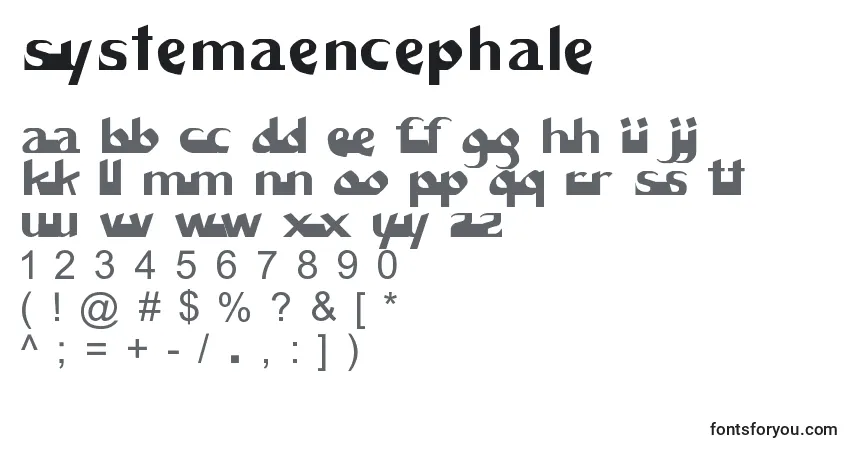 Schriftart Systemaencephale – Alphabet, Zahlen, spezielle Symbole