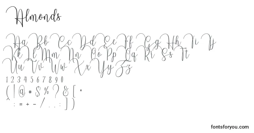 Шрифт Almonds – алфавит, цифры, специальные символы