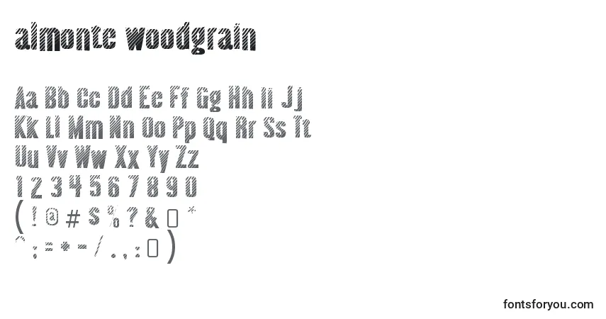 Czcionka Almonte woodgrain – alfabet, cyfry, specjalne znaki