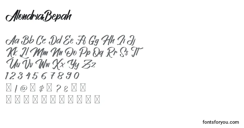 Schriftart AlondriaBepah – Alphabet, Zahlen, spezielle Symbole