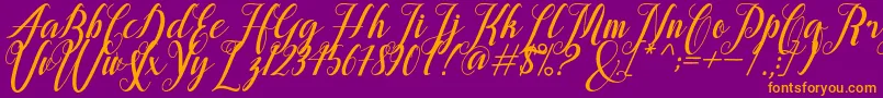 alongtime-Schriftart – Orangefarbene Schriften auf violettem Hintergrund