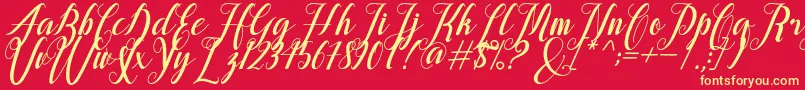 alongtime-Schriftart – Gelbe Schriften auf rotem Hintergrund