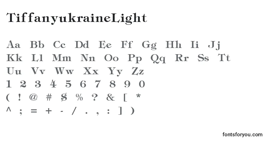 Czcionka TiffanyukraineLight – alfabet, cyfry, specjalne znaki