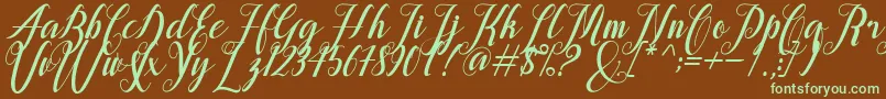 alongtime-fontti – vihreät fontit ruskealla taustalla