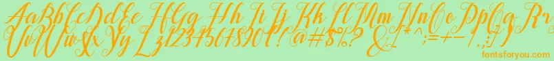 alongtime-Schriftart – Orangefarbene Schriften auf grünem Hintergrund