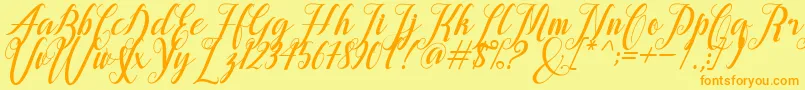 フォントalongtime – オレンジの文字が黄色の背景にあります。