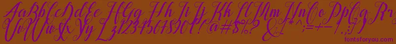 alongtime-Schriftart – Violette Schriften auf braunem Hintergrund