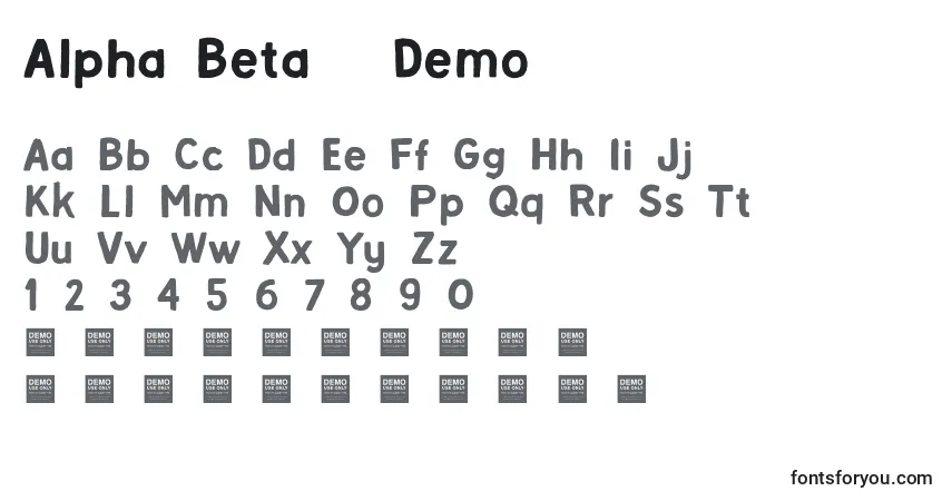 A fonte Alpha Beta   Demo – alfabeto, números, caracteres especiais