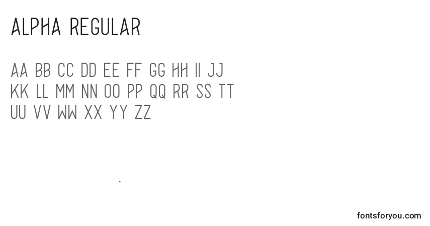 Czcionka Alpha Regular – alfabet, cyfry, specjalne znaki