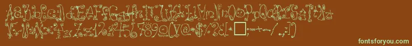 フォントDanzin – 緑色の文字が茶色の背景にあります。